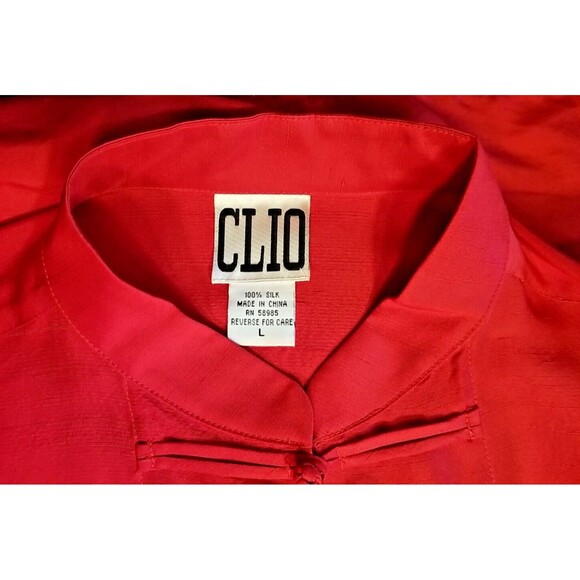Vintage Clio 100% Silk Womens Red Asian Style Long Sleeve Blouse Sz Large    T56 - Picture 6 of 8